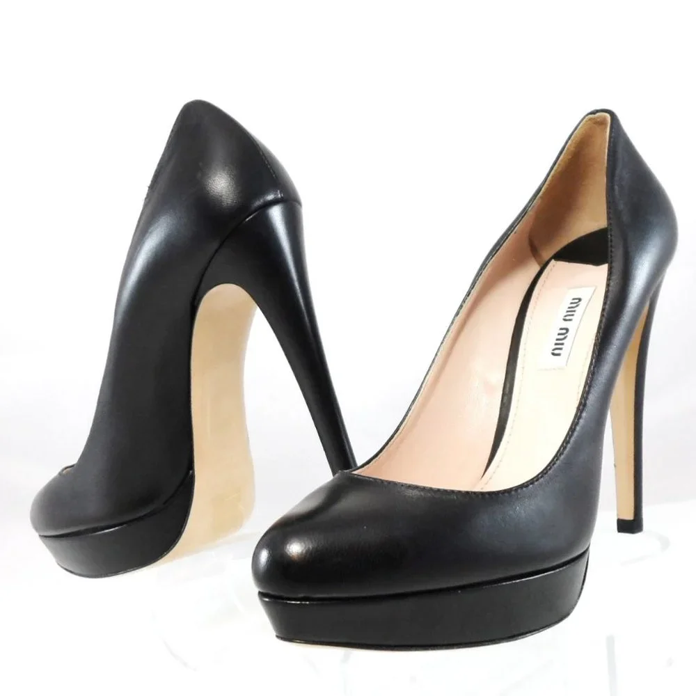 NIB$645 Miu Miu Classic Leather Platform Pump Stiletto Heels 38.5 8 - Picture 10 of 11